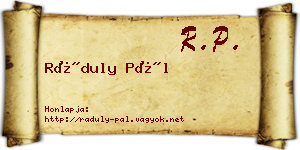 Ráduly Pál névjegykártya